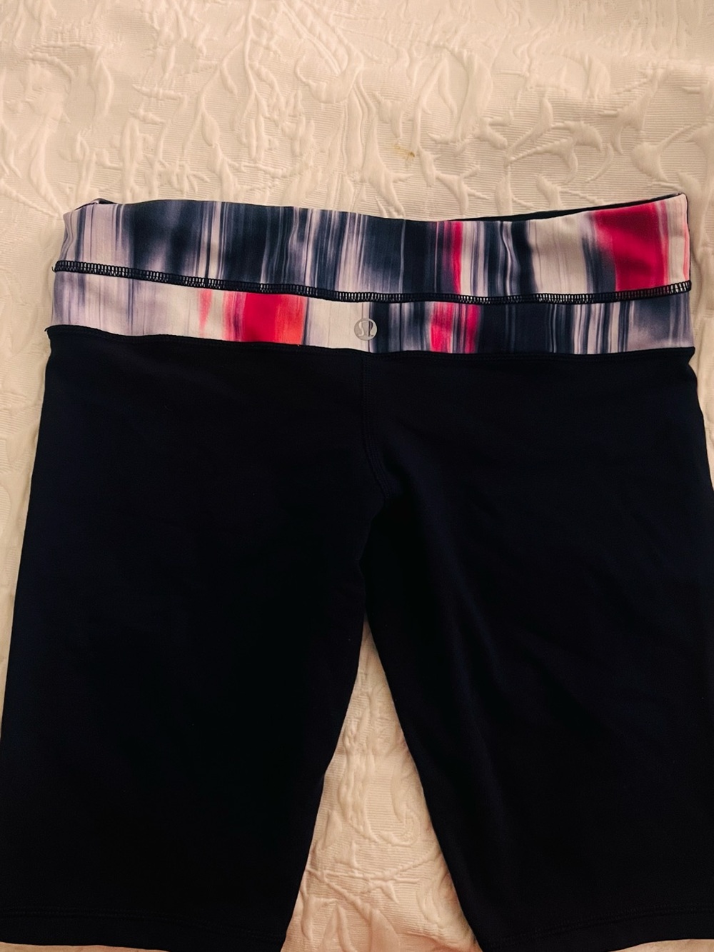 lululemon athletica Black Leggings with Pink and Blue Stripe Waistband